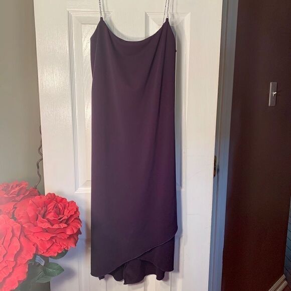 Eggplant Beaded Spaghetti Strap Crepe Dress Size S - Picture 1 of 6